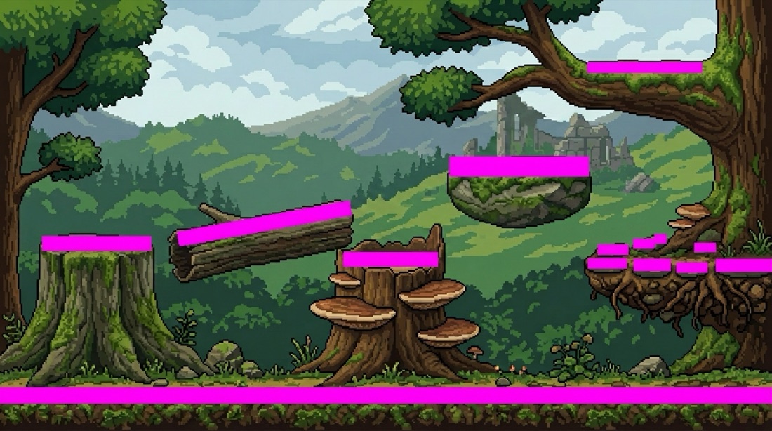 Same level with magenta collision platforms