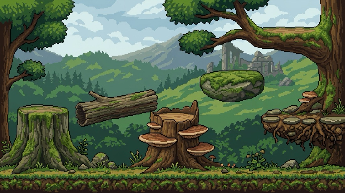 Forest platformer level background