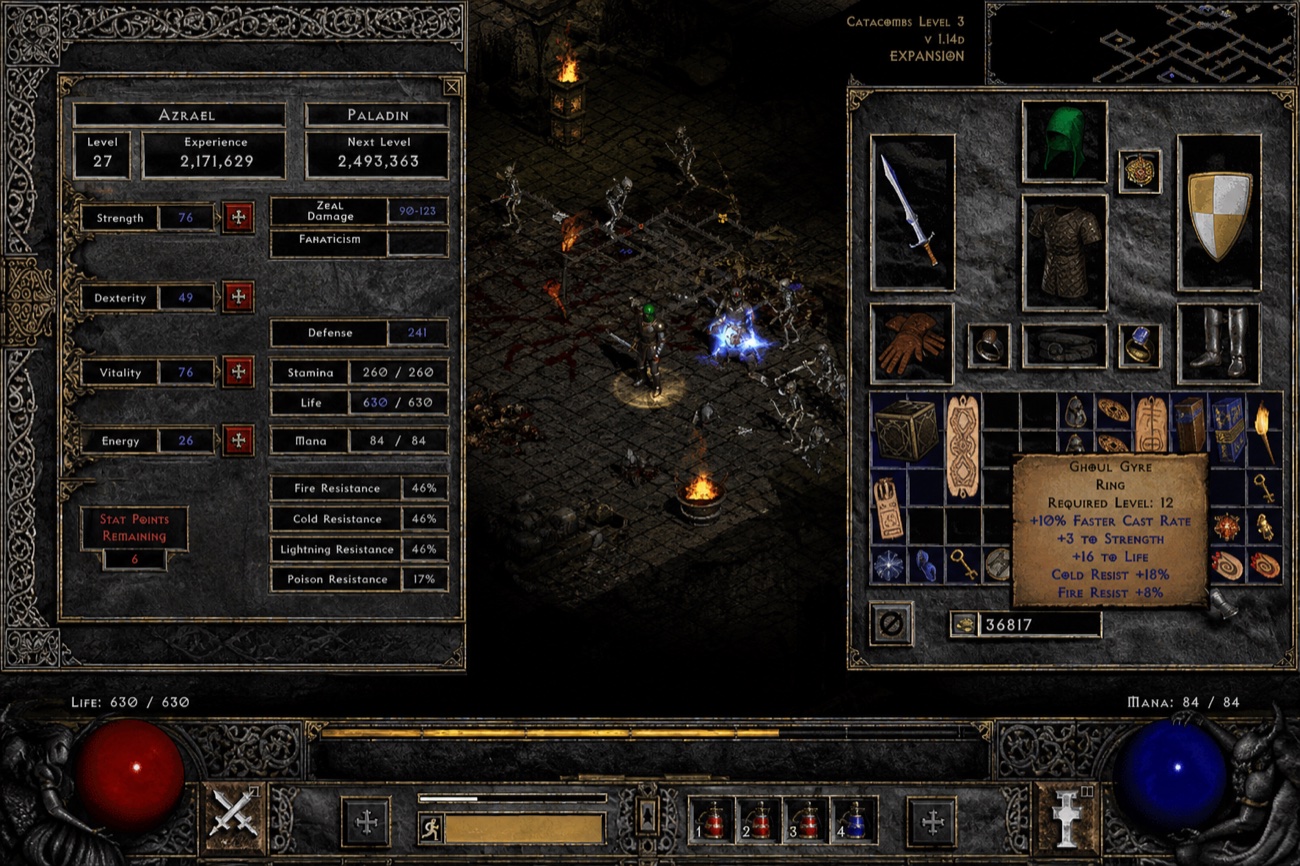 ARPG inventory and HUD mockup screen